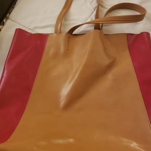 Tan and red bag